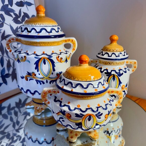 Bassano Ornate Italian Blue and Yellow Ceramic Pottery Set - Picture 2 of 14